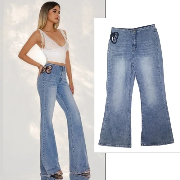 Canana Butterfly Cutout Flare Jeans Size 29 (Runs Big) - Picture 5 of 12